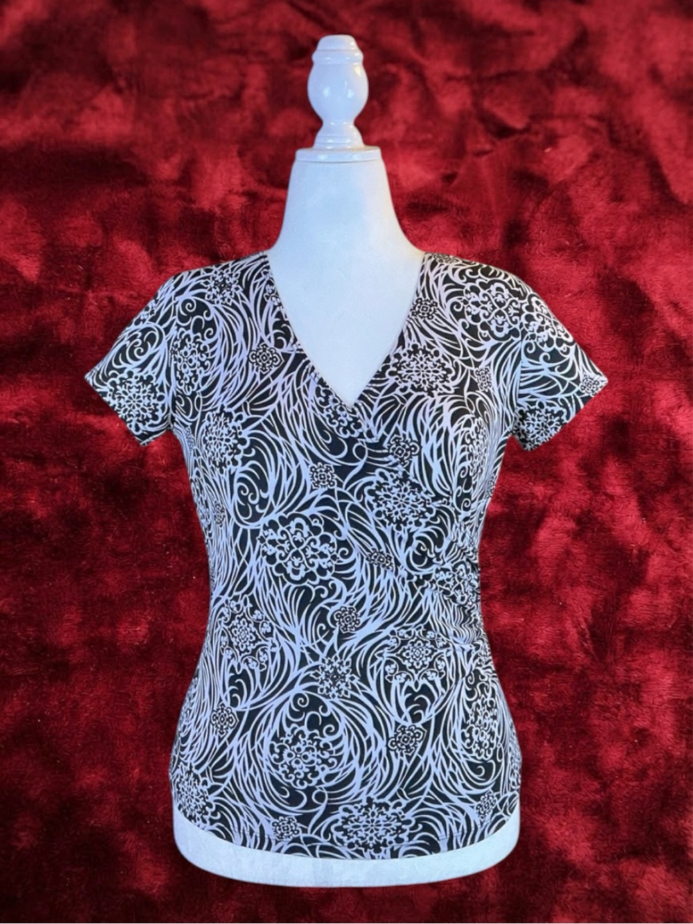 Vintage Carole Little Top Black White Faux Wrap Monochrome 90s Whimsigoth M